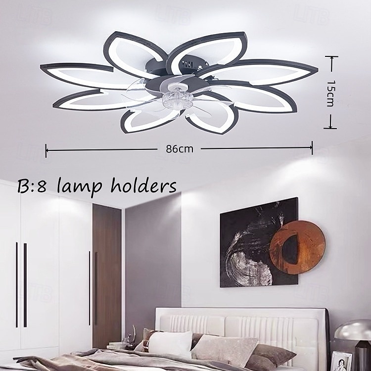 takfläkt med fjärrkontroll för belysning, svart modern blommig takfläkt med belysning, lågprofils infälld takfläkt för kök sovrum vardagsrum 2026 - $272.99 –P7