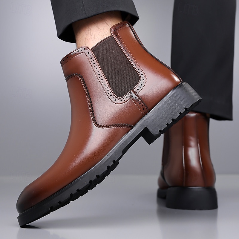 Homme Bottes Rétro Marche ancien Quotidien Cuir PU Confortable Bottes Mi-Mollet Mocassin Brun foncé Noir Printemps Automne de 2025 ? $54.99 –P7