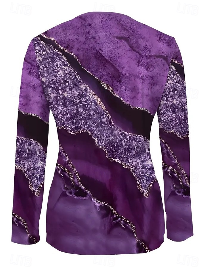 Женская футболка с короткой молнией на груди длинный рукав повседневная графическая tribal винтажная бохо тропическая гавайская V-образный вырез обычные топы для повседневной носки черная весна осень 2026 - $25.99 –P13