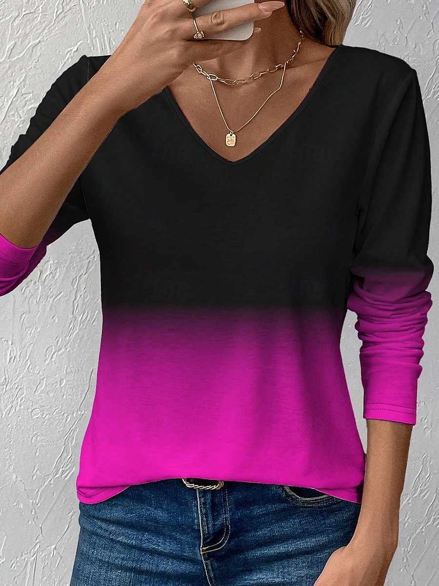 Per donna Maglietta Stampato Ombre Grafico Vintage Elegante Classico Manica Lunga Scollo a V Top Regolari Quotidiano Blu Rosso Viola Arancione Verde Primavera Autunno Inverno del 2026 a $24.99 –P3