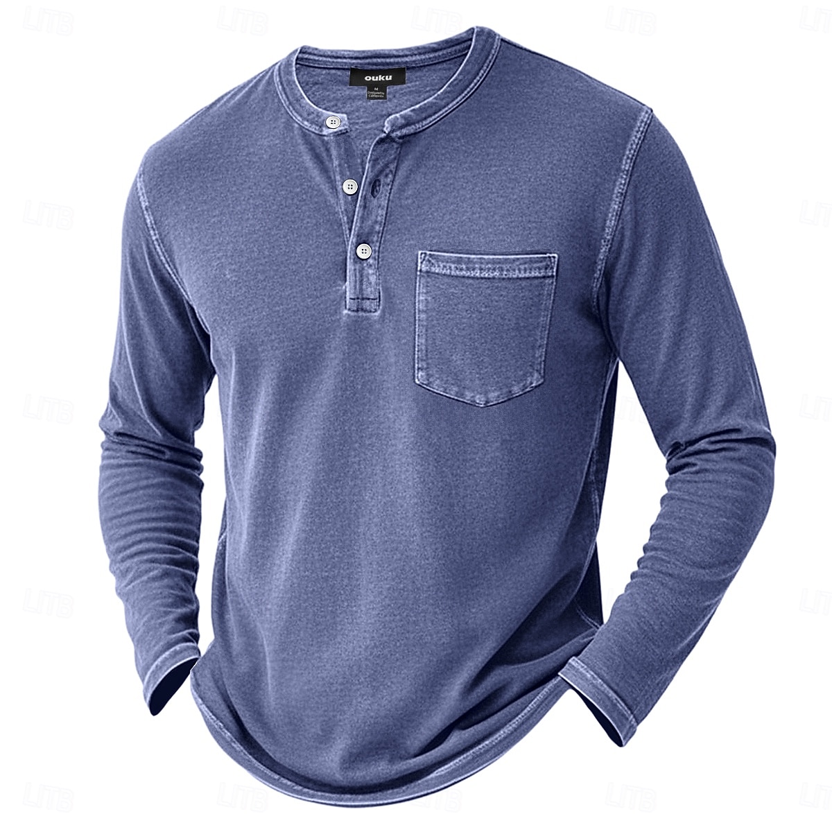 Voor heren Henley-shirt T-shirts T-shirt Shirt met lange mouwen Lange mouw Retro Effen kleur Modieus Ontwerper Casual Mode Wijnoogst Puur Henley Vakantie Straat Casual Herfst Winter donkerbruin Zwart 2025 - $32.99 –P4