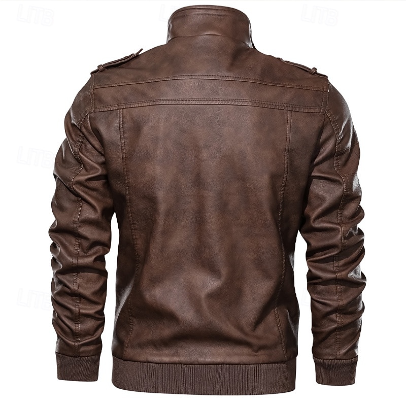 Herren Kunstlederjacke Bikerjacke Motorradjacke Urlaub Täglich Winddicht Warm Tasche Herbst Winter Einfach Mode Klassisch Stehkragen Regulär Rote Grau Jacken 2025 - $51.99 –P3