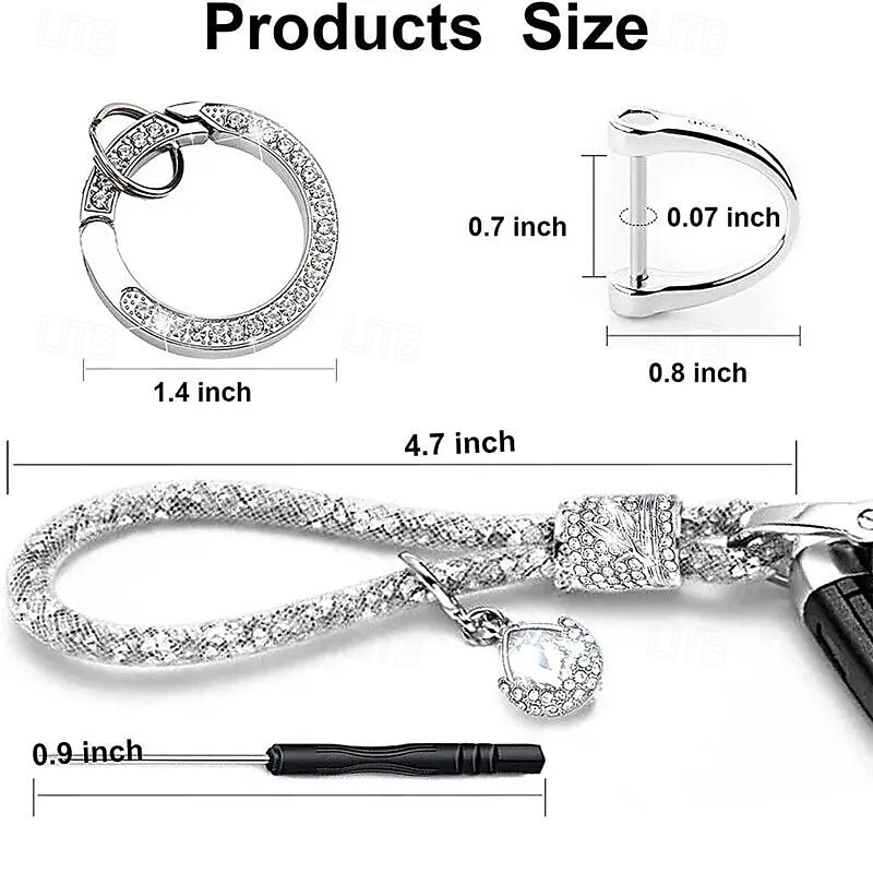 1 stuk luxe auto sleutelhanger met strass steentjes, anti-verlies, zilveren gesp, auto sleutelhanger, kettinghouder, telefoon sleutelhanger, bling accessoires 2026 - $11.99 –P4