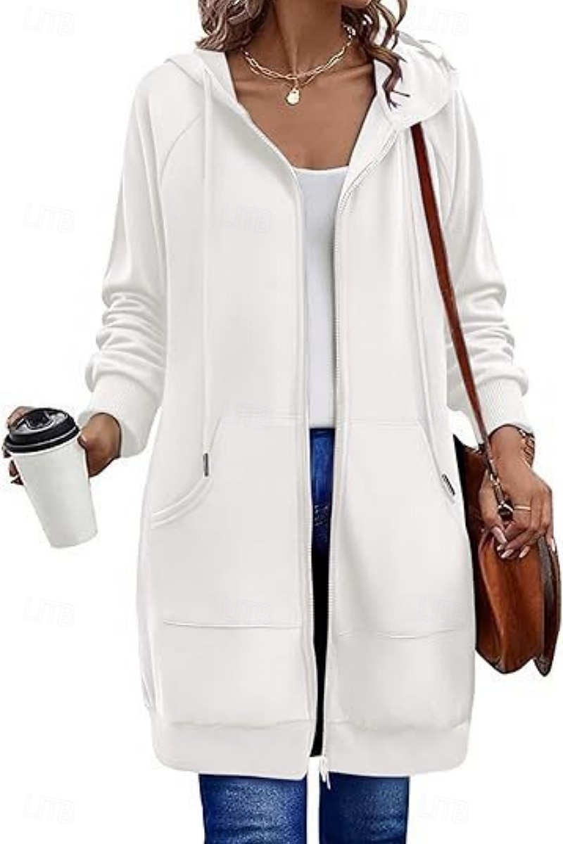 Naisten Huppari takki Mukava Hengittävä Vetoketju Tasku Vapaa-aika Tavallinen Loma Katu Kausaliteetti Arki-asut Vetoketju Pitkä Hupullinen Normaali Pitkähihainen Päällysvaatteet Laivasto Musta 2026 - $41.99 –P14