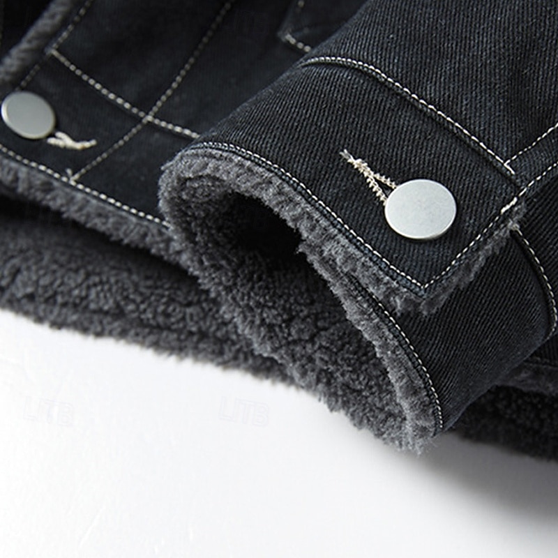 Męskie Kurtka zimowa Kurtka polarowa Jeansowa kurtka Urlop Codzienny Keep Warm Kieszeń Polar Jesień Zima Równina Moda Moda miejska Klapa Regularny Czarny Niebieski Ciemnoszary Kurtki 2025 - $66.99 –P10