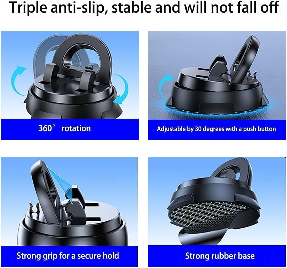 Nastavitelný držák do auta s otočným 360stupňovým uchycením se silikonovým protiskluzovým úchopem, silný adsorpční držák do auta pro všechny mobilní telefony bez nutnosti použití 2026 - $19.99 –P9