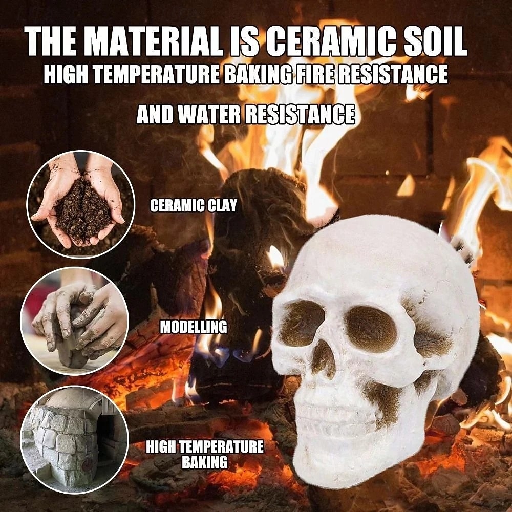 1 pezzo di braciere ignifugo in ceramica per Halloween, teschio, statuetta a forma di testa di scheletro in fiamme per camino o braciere, spaventoso accessorio per feste di Halloween e spaventosa del 2025 a $7.99 –P2