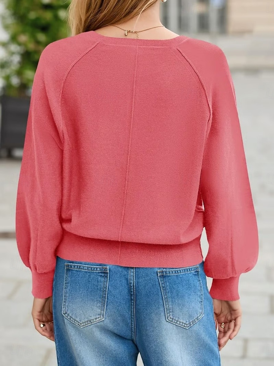 Dame Genser Fritid Myk Ren farge Riflet Crew-hals Knapper Strikket Langermet Vanlige topper Strikke utendørs Daglig Helg Hvit Gul Høst Vinter 2025 - $39.99 –P3