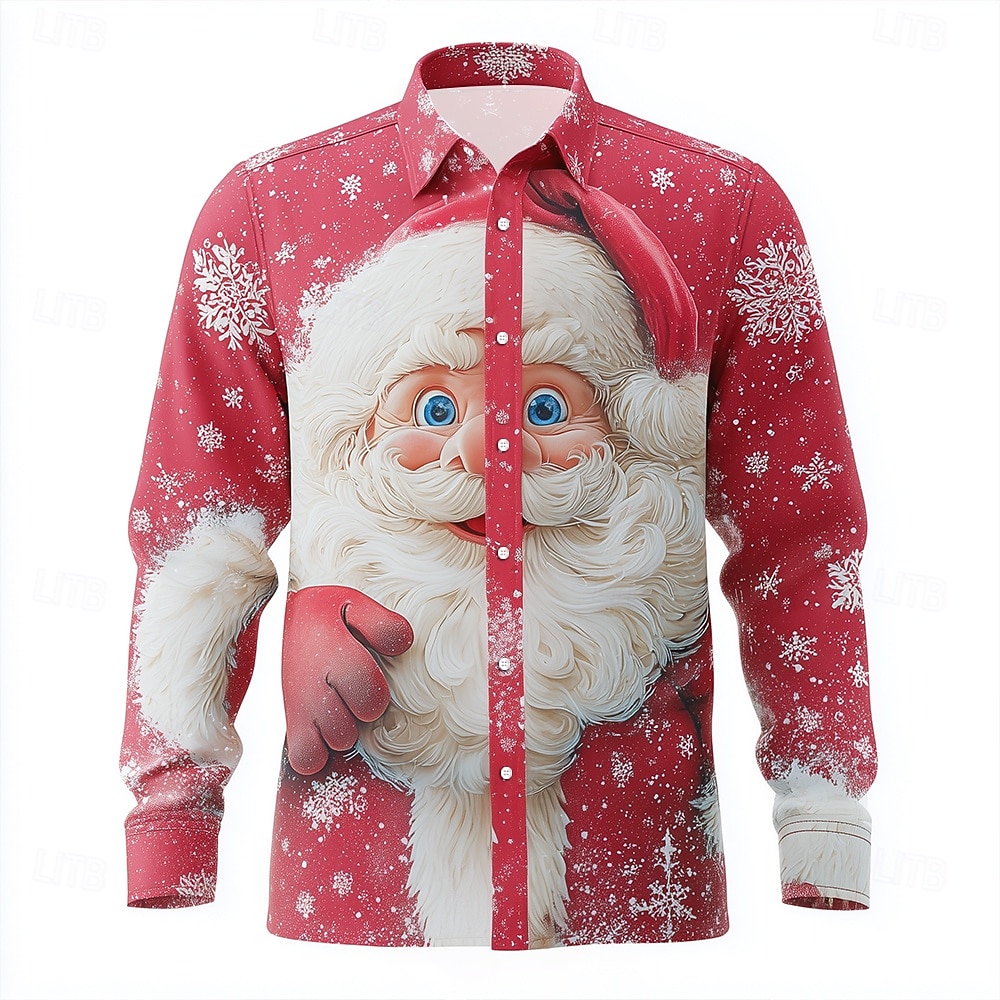 Kerstmis Voor heren Kerstman Rendier Kerstkostuum Overhemd Overhemd met knopen Lange mouw Grappig Buiten Feestdagen Lente Herfst Strijkijzer 3D-afdrukken Linnenachtig shirt Rood Beige 2025 - $26.99 –P2