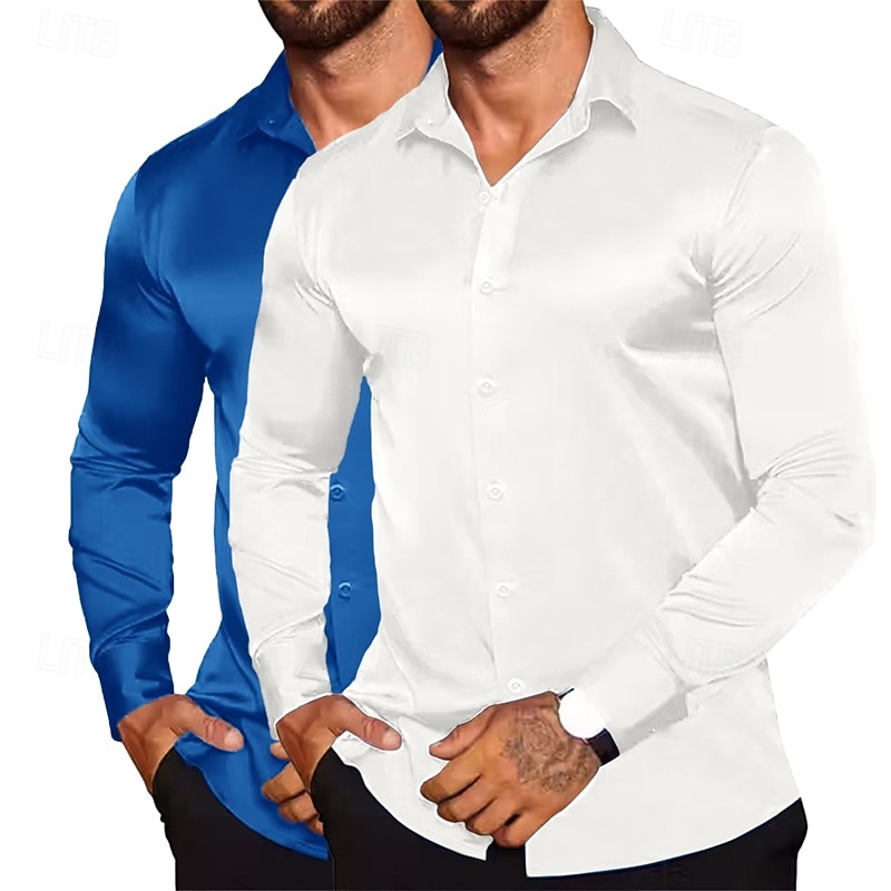 Homme Chemise Comme de la soie Chemise en satin Chemise habillée Chemise Boutonnée Uni Formel Mariage Blanc + Rouge Blanc + Vert Noir + blanc Blanc + Bleu manche longue Revers Printemps & Automne de 2026 ? $31.99 –P7