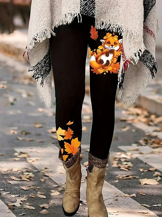 Damskie Getry Urlop Zabytkowe Moda Pełna długość Wysoka talia Kwiaty Graficzny Kształt listka Drukowanie Keep Warm Miękka Oddychający Elastyczny Urlop Ulica Czarny Pomarańczowy Brązowy Wiosna Jesie 2025 - $19.99 –P6