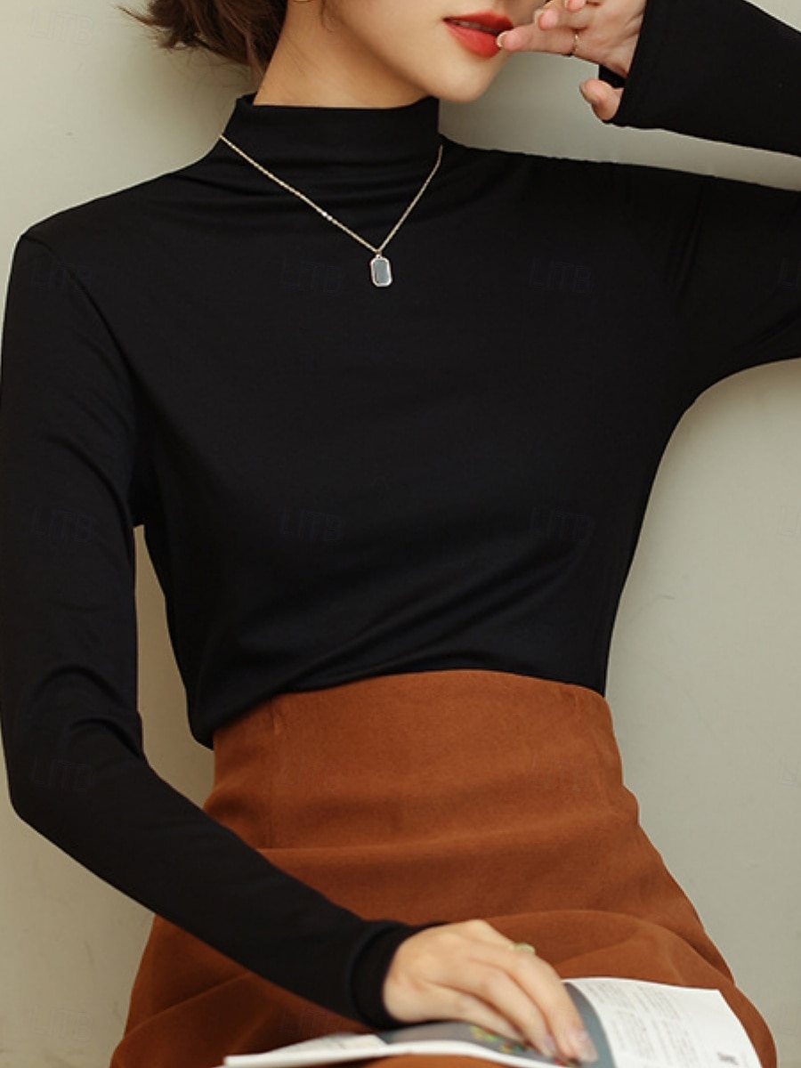 Damen Bluse Einfarbig Stilvoll Lässig Langarm Hoher Ausschnitt Normale Oberteile Täglich Blau Schwarz Weiß Braun Khaki Herbst Winter 2026 - $16.89 –P2