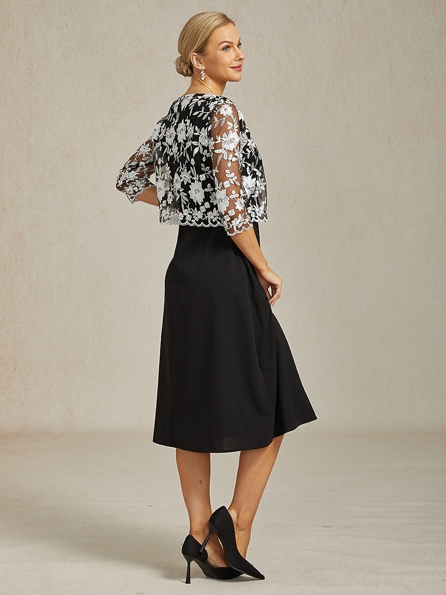 Dam Kavaj Lättvikt Spets Broderad Elegant Blommig Formell Kort Rund halsringning Normal 3/4 ärm Ytterkläder Svart Sommar Vår 2025 - $49.99 –P6