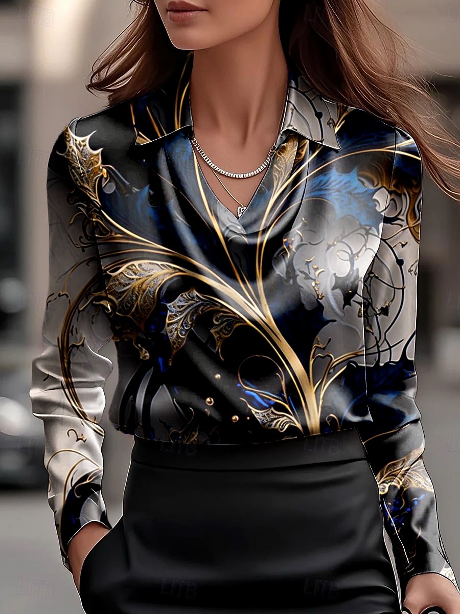 Damen Hemd Ombre Grafik Geometrisch Elegant Stilvoll Modern Langarm Wasserfallausschnitt Normale Oberteile Arbeit Party-Abendmode Täglich Gerafft Drapiert Staubiges Blau Beige Herbst Winter 2025 - $29.99 –P2