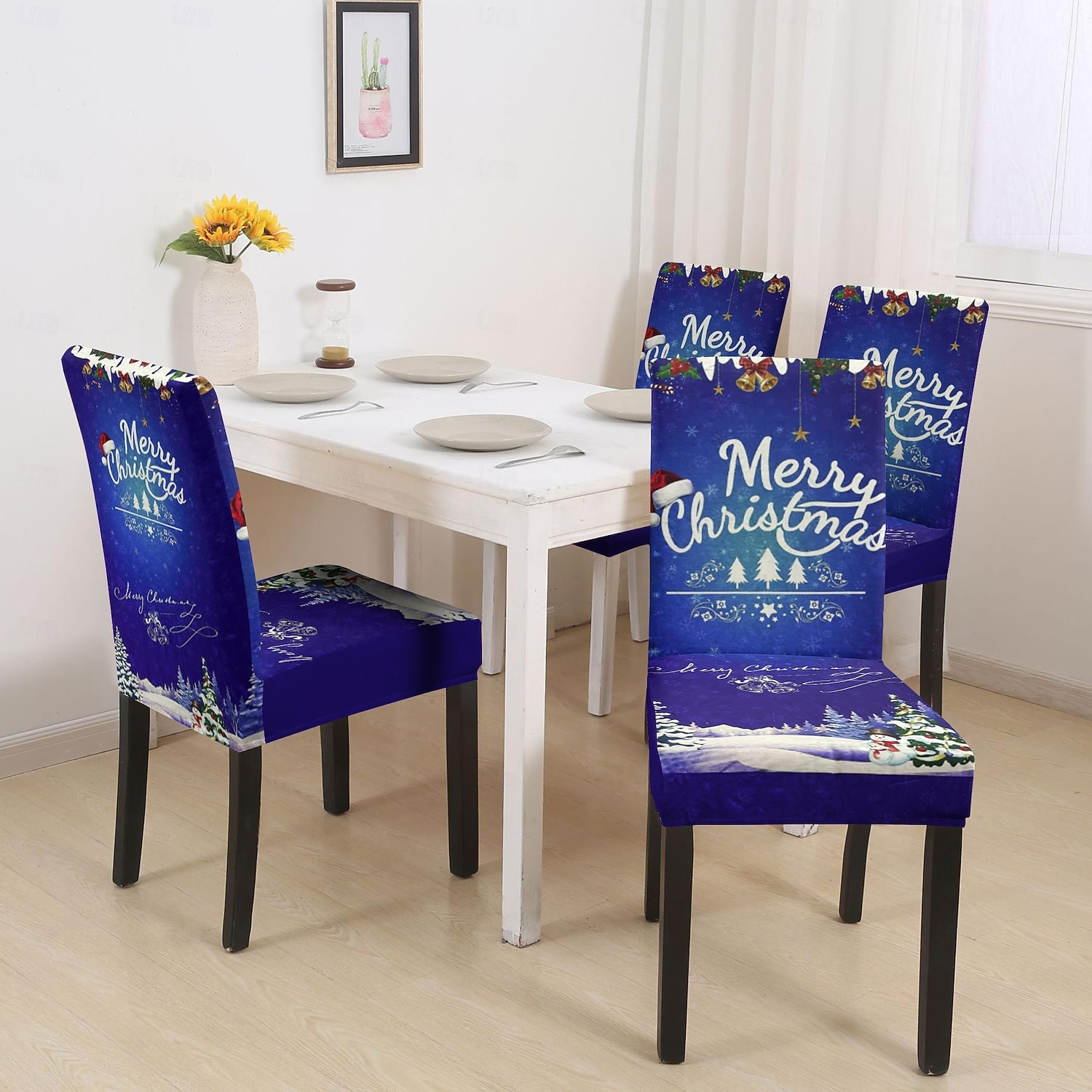 Funda para silla de comedor navideña, 1/2/4/6 piezas, funda para taburete, funda de poliéster con estampado geométrico, protector decorativo para silla navideña para el hogar 2025 - $10.99 –P6