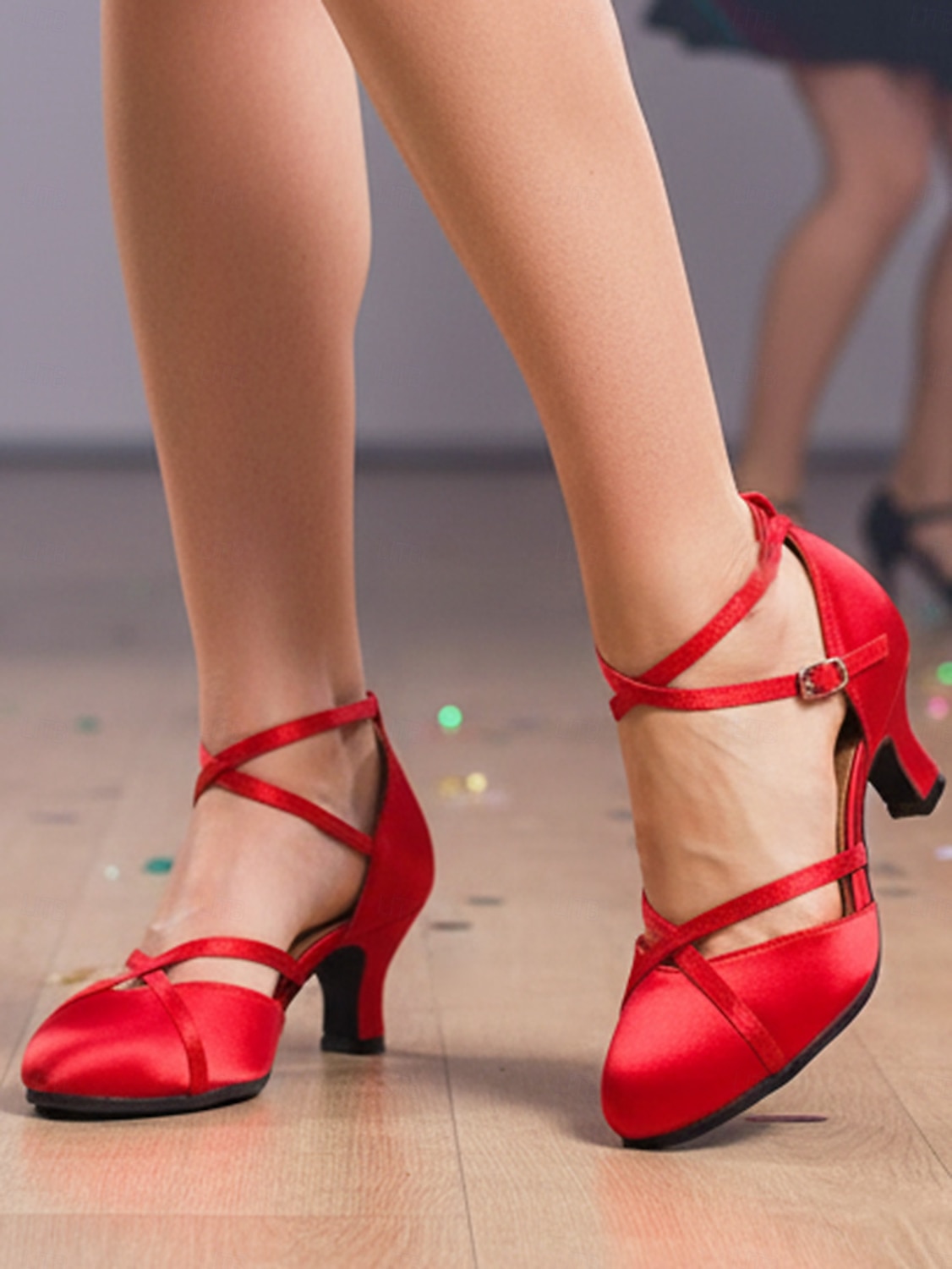 női piros szatén pántos tánccipő - vintage gatsby bálicipők profi tánchoz és partielőadásokhoz 2026 - $42.99 –P6