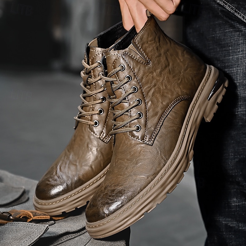 Per uomo Stivali Retrò Camminata Vintage Quotidiano PU Confortevole Stivali a Metà Polpaccio Allacciatura Nero Cachi Primavera Autunno del 2026 a $59.99 –P2