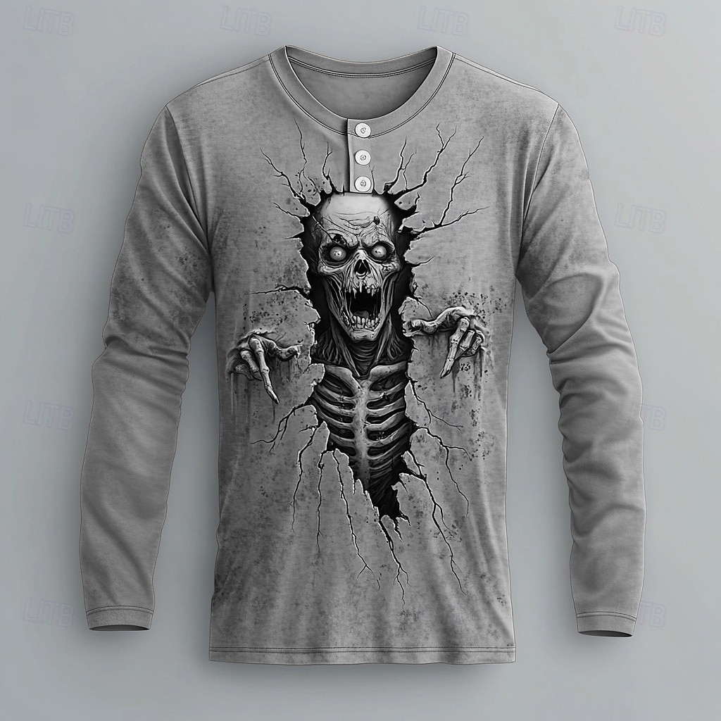 Ανδρικά Γραφική Ζόμπι Πουκάμισο Henley Μακρυμάνικο Μοντέρνα χαριτωμένο στυλ Καθημερινά Causal Αργίες Εξόδου Φθινόπωρο Άνοιξη & Χειμώνας Μπλε Απαλό Βυσσινί Πράσινο του τριφυλλιού Χακί Γκρίζο Χένλι 2026 - $21.99 –P7