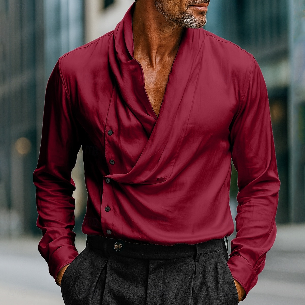 Per uomo Camicia Camicia in raso Camicia elegante Camicia casual Camicia con Bottoni Camicia da Ballo Semplice Formale Matrimonio Bianco Vino Blu reale Oro Manica Lunga Scollo a V Tutte le stagioni del 2025 a $25.99 –P5
