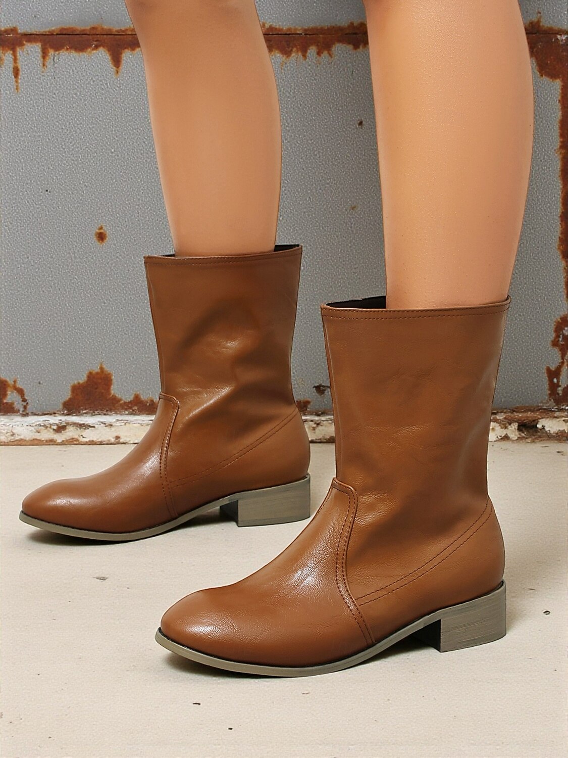 Dámské hnědé kotníkové boty ve westernovém stylu z umělé kůže – klasické kovbojské boty na festivaly a venkovské outfity 2025 - $46.99 –P7