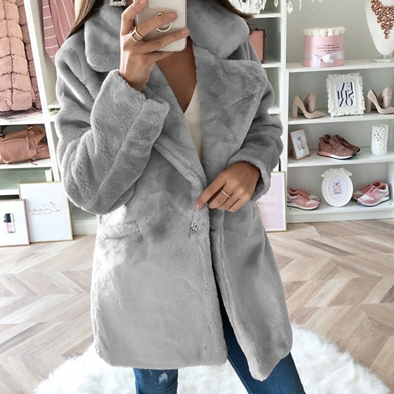 Damen Mantel Kunstpelzmantel Warm Bequem Tasche Lässig Einfach Urlaub Straße Lässig Alltagskleidung Lang Umlegekragen Normale Passform Langarm Oberbekleidung Blau Braun Khaki Herbst Winter 2025 - $43.99 –P8