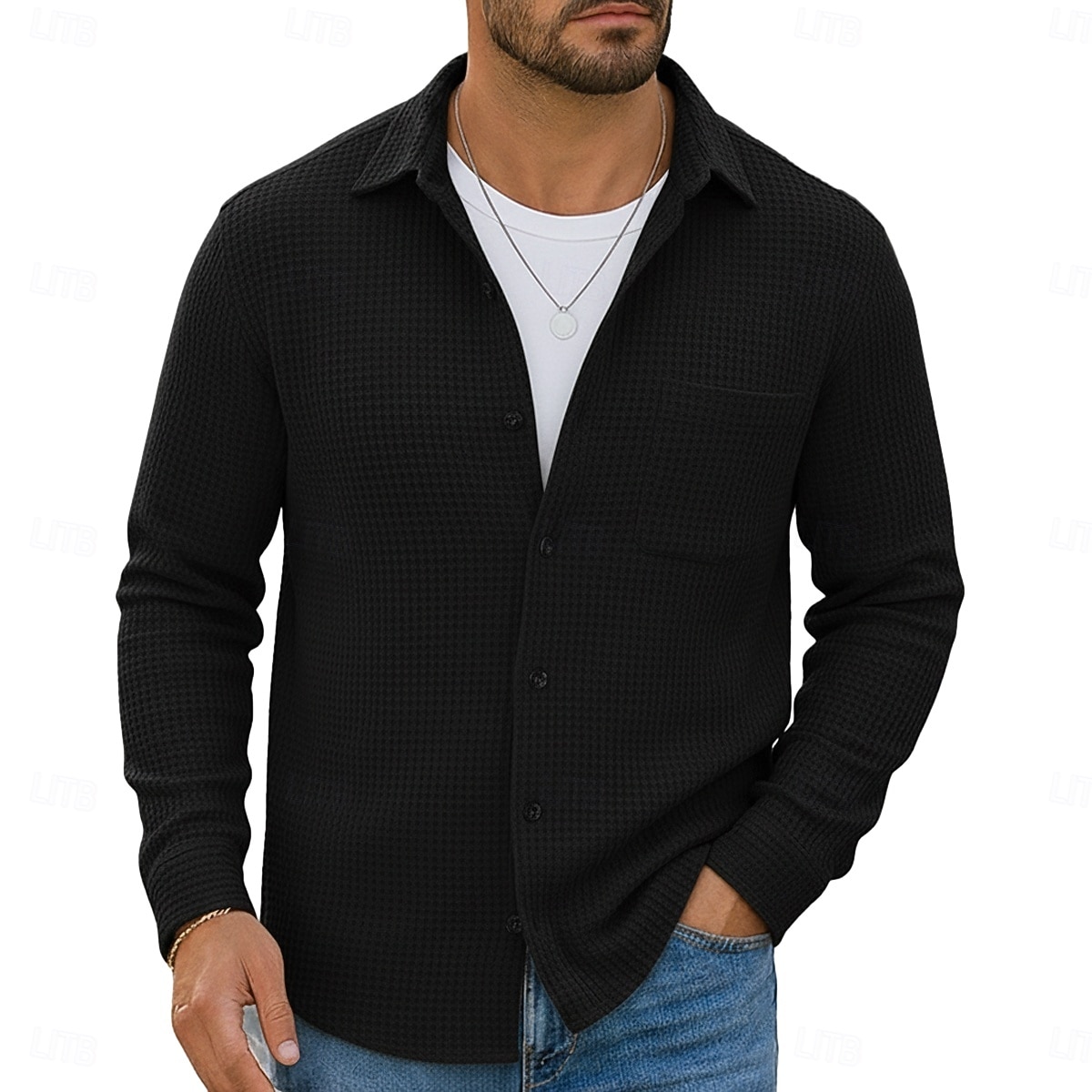 Per uomo Camicia Camicia a nido d'ape Camicia Estiva Camicia casual Camicia con Bottoni Nero Borgogna Blu Verde Kaki Manica Lunga Semplice Testurizzato Bavero Vacanza Casuale Tasca Abbigliamento Moda del 2025 a $23.99 –P12