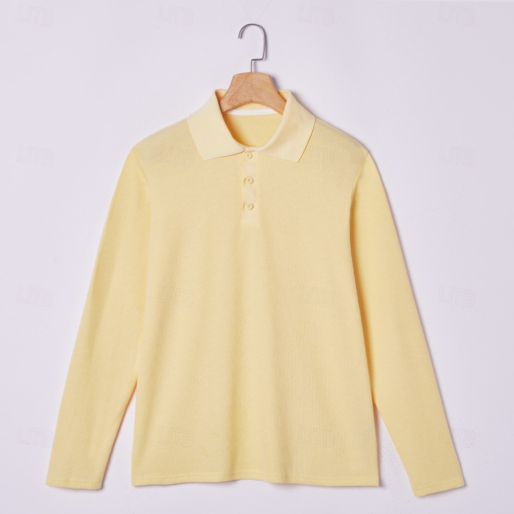 Men's Waffle Polo Shirts Golf Shirt Street Casual Lapel Long Sleeve Basic Modern Plain Textured Buttons Spring Fall All Seasons Regular Fit BlueGray Black White Yellow Red Grey Waffle Polo Shirts 2025 - $21.99 –P4