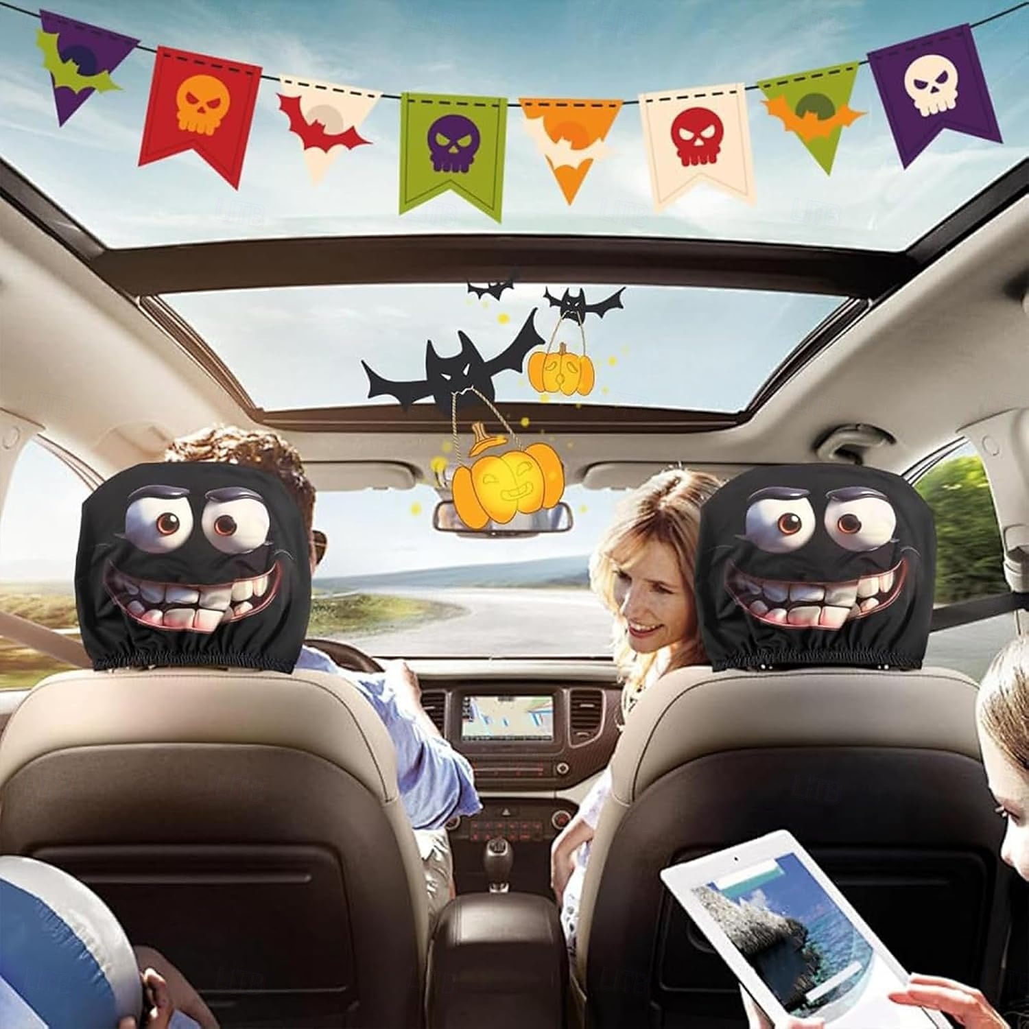 2 τεμάχια αστεία καλύμματα προσκέφαλων αυτοκινήτου με κινούμενα σχέδια, καθολική εφαρμογή, αστεία καλύμματα προσκέφαλων καθισμάτων αυτοκινήτου με μεγάλα μάτια και γελαστό σχέδιο, προστατευτικό διπλής 2025 - $4.99 –P2