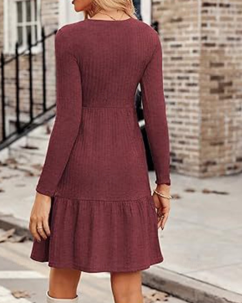 Damen Minikleid Pulloverkleid Freizeitkleid Modern Outdoor Täglich Ausgehen Normale Passform Einfach Langarm Rundhalsausschnitt Wein Braun Grün Grau Frühling Herbst 2025 - $26.99 –P7