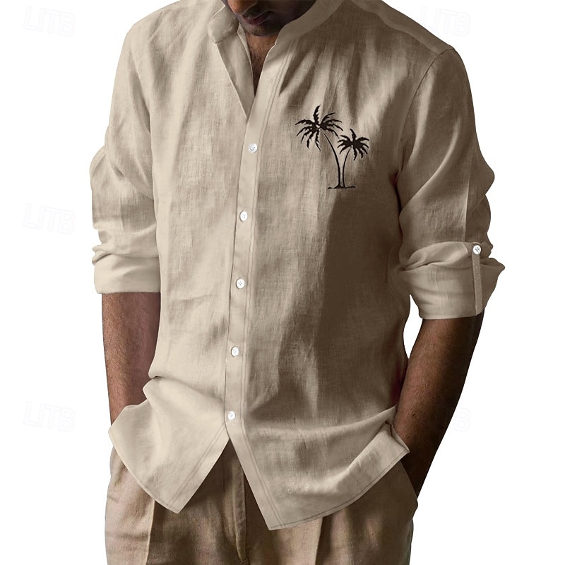 Miesten Paita Pellava paita Rento paita Button Up paita Puuvillainen paita Palmu Loma Havaijilainen Musta Valkoinen Khaki Harmaa Pitkähihainen Nauhakaulus Kevät Syksy Vaatetus Painettu 2025 - $25.99 –P12