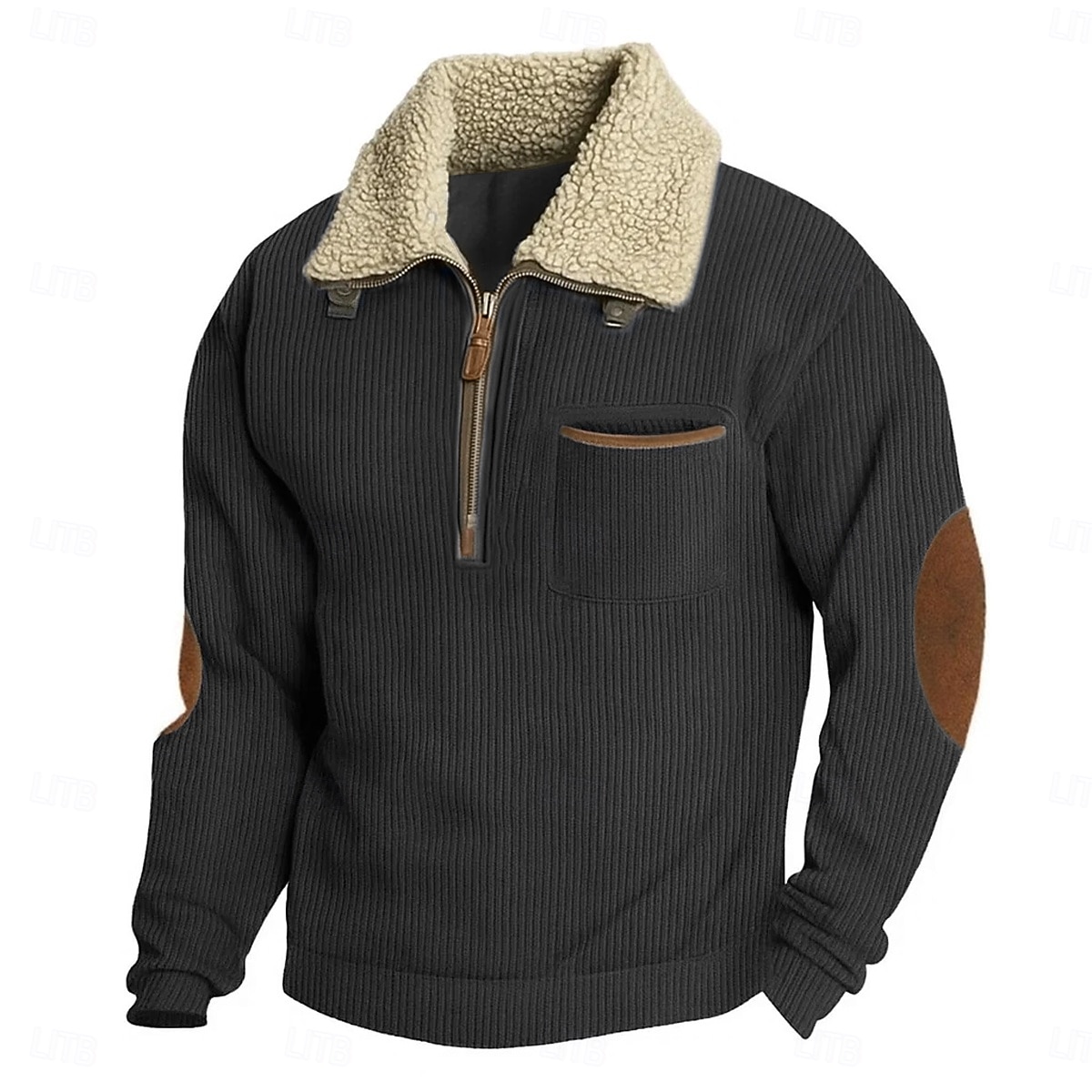 Homens Moletom Veludo Cotelê Moletom com capuz Estacionar Moletom de lã Preto Vinho Verde Tropa Azul Marinha Cáqui Com Capuz Colarinho Clerical Lapela Tecido Patchwork Desportos e Ar livre Casual de 2025 por $32.99 –P5