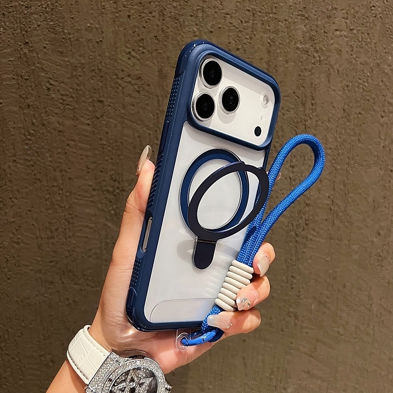 טלפון מגן עבור iPhone 17 Pro Max 17 Air 16 15 14 Pro Max Plus 13 Pro Max כיסוי אחורי עם מעמד עם שרוך עמיד בזעזועים רטרו TPU אקרילי 2025 - $16.99 –P13