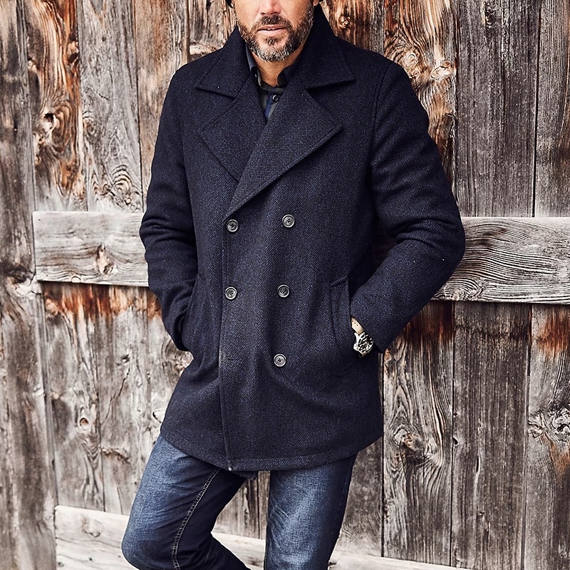 Herr Peacoat Trenchcoat Semester Dagligen Höst Vinter Polyester Håller värmen Ytterkläder Kläder Mode Klassisk Slät Ficka Kavajslag Dubbelknäppt 2026 - $56.99 –P1