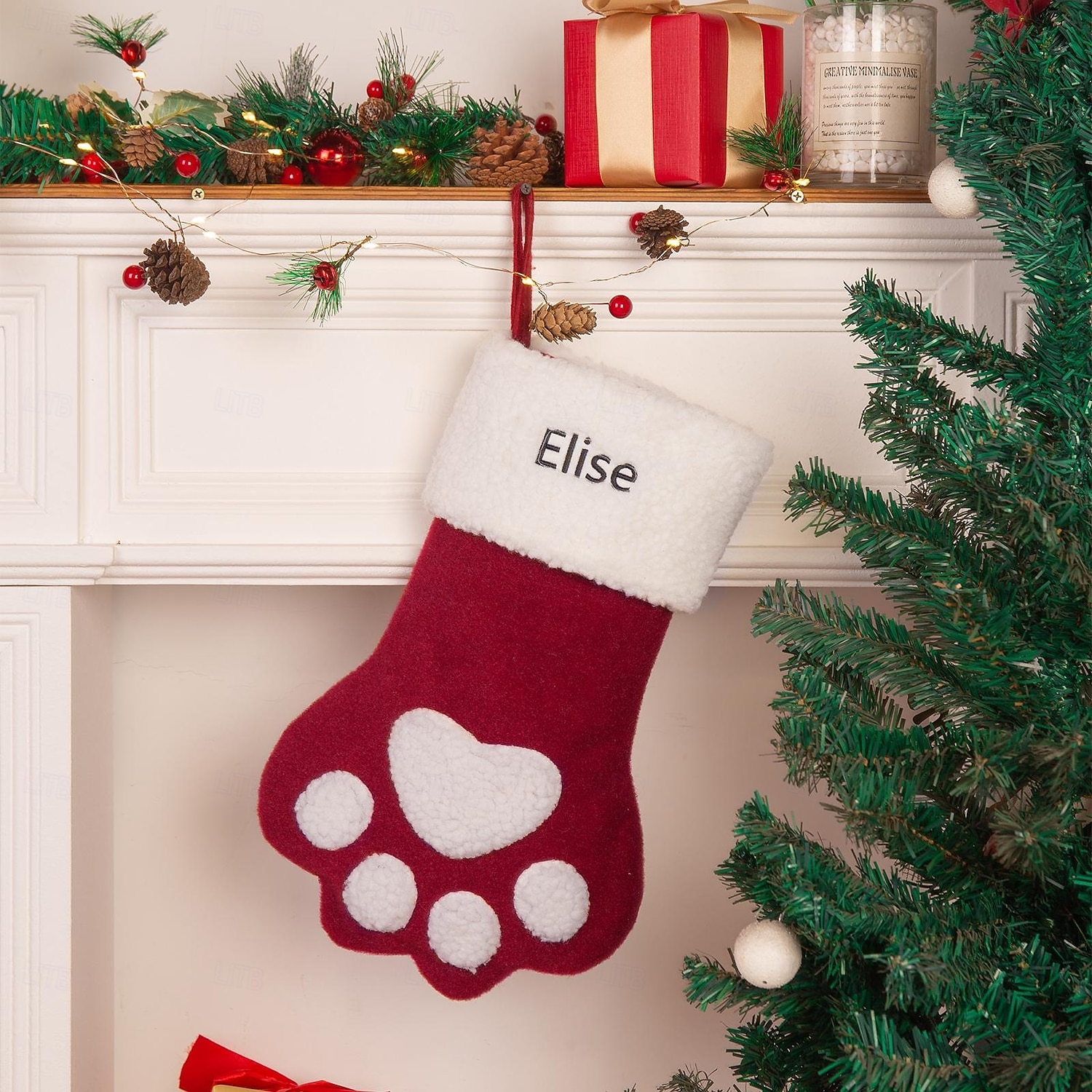 Meia de Natal personalizada com pata de gato, meia longa de Natal com nome personalizado, sacola de presente de grande capacidade para festa de Natal, presente perfeito para o Natal &celebrações de de 2025 por $17.99 –P1
