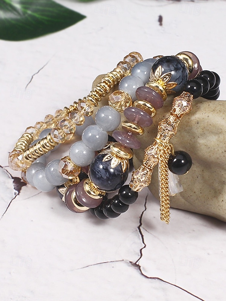 Damearmbånd med imiterte krystallperler og gulldetaljer, bohemsk lagdelt stretcharmbåndsmykke til fester, bryllup og hverdagsbruk 2026 - $8.99 –P9