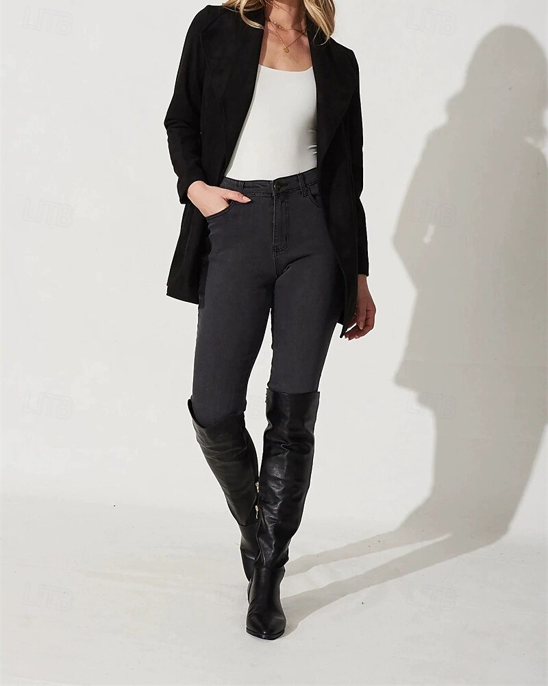 Dam Kavaj Bekväm Lappverk Elegant Mode Utomhus Slät Utekväll Ledigt / vardag Helgen Cardigan Normal Kavajslag Normal Långärmad Ytterkläder Svart Brun Vår Höst 2025 - $26.99 –P6