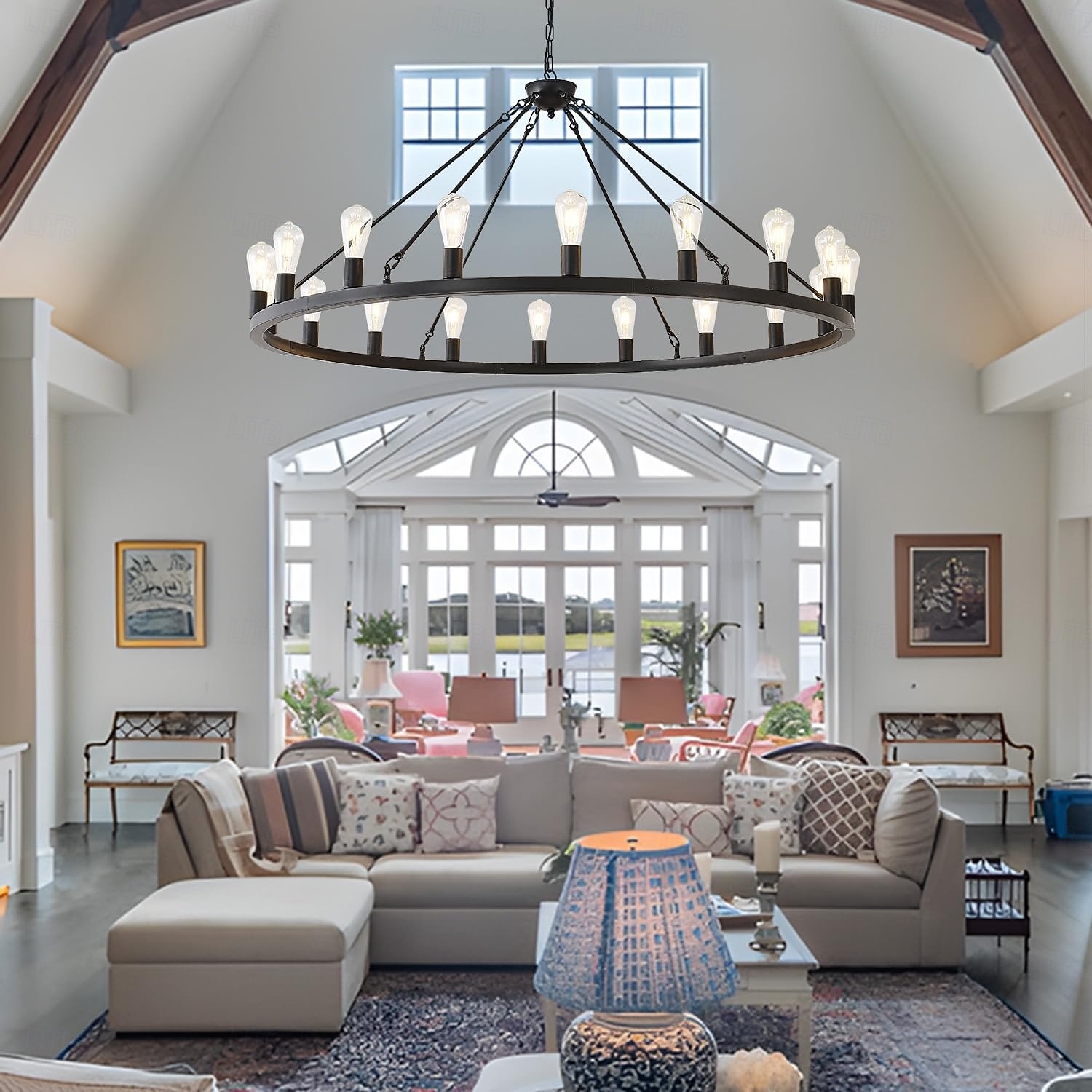 lampadario a led nero su ruote 20-luce grande lampadario rustico rustico di campagna lampada industriale per sala da pranzo soggiorno cucina isola foyer corridoio del 2026 a $469.49 –P3