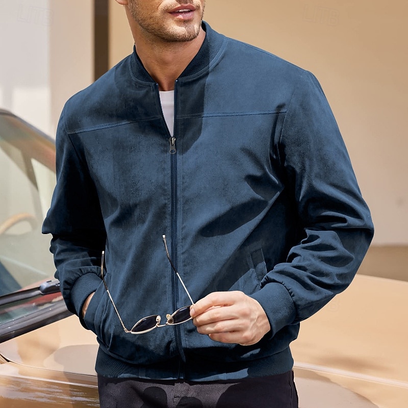 Herren Imitat-Lederjacke Freizeitjacke Urlaub Täglich Warm Tasche Herbst Winter Einfach Mode Klassisch Stehkragen Regulär Schwarz Marineblau Meeresblau Braun Armeegrün Jacken 2025 - $27.99 –P11