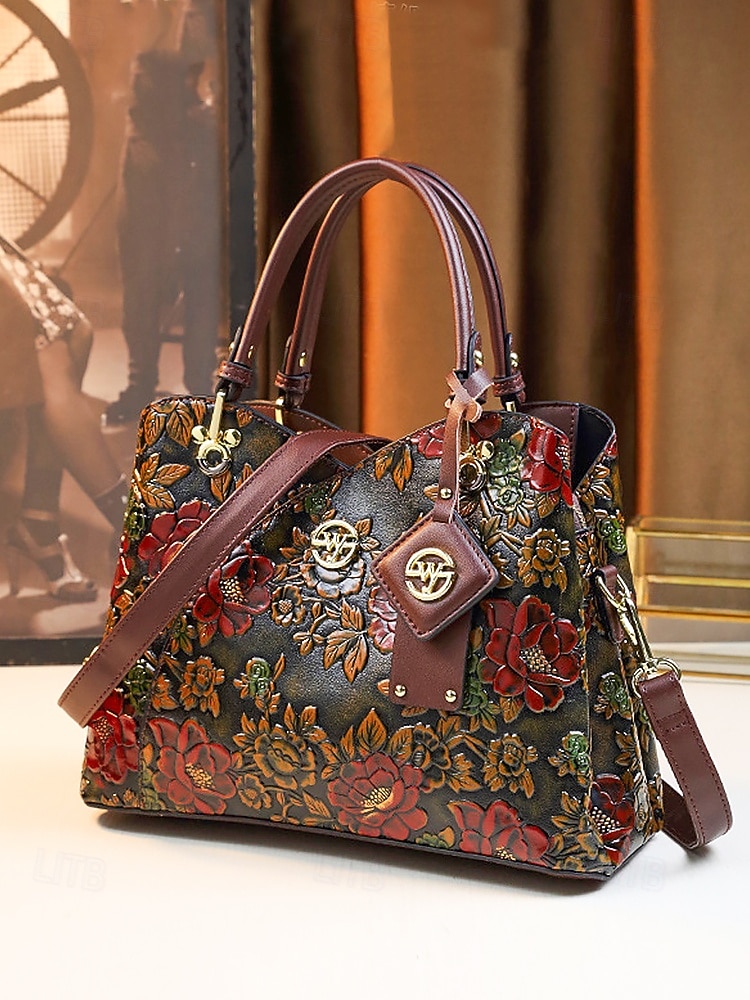 תיק יד וינטג' לנשים מעור דמוי עור עם עיצוב פרחוני מובלט - תיק כתף רטרו אלגנטי לנשים, חתונות, מסיבות ואירועים רשמיים 2026 - $79.99 –P3