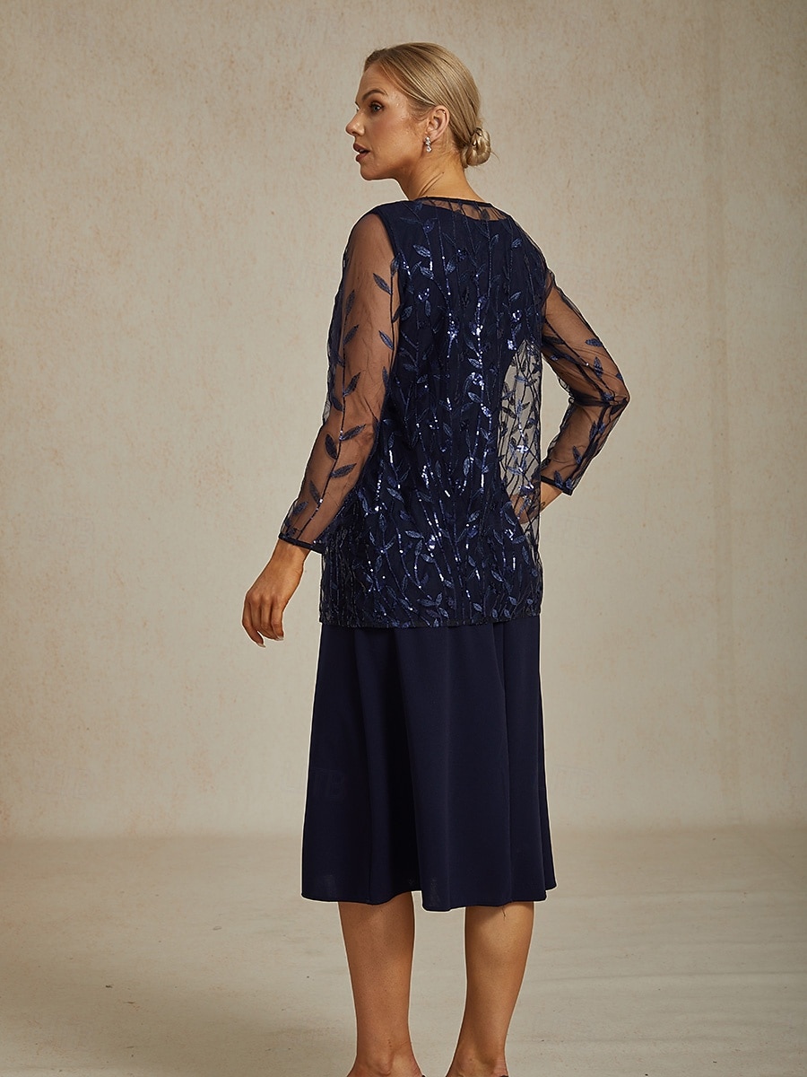 Dámské Oblečené topy Krajkové topy Flitry Květinový Elegantní stylové Základní Dlouhý rukáv Tričkový Dlouhé topy Svatební host Párty večerní šaty Poloformální Námořnická modř Jaro Podzim Zima 2026 - $62.99 –P2