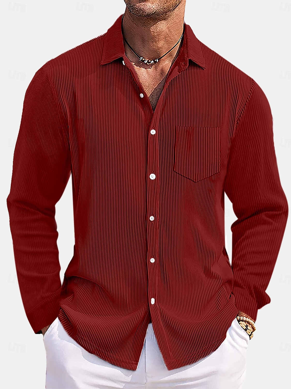Hombre Camisa Camisa casual Camisa de Pana Abotonar la camisa Azul Marino Manga Larga Plano Cuello Vuelto Casual Exterior Bolsillo Ropa Moda Casual 2026 - $29.99 –P9