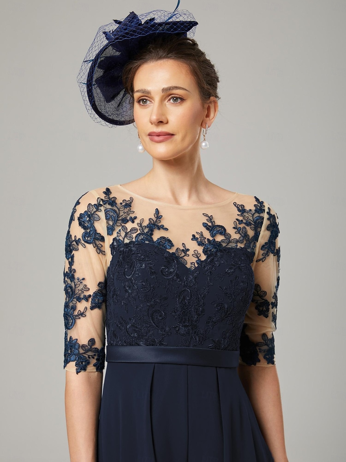 Kombinezon dla Matki Panny Młodej Formalna Gość Ślubna Elegancka Przyjęcie Wykrojony Rękaw 3/4 Długości Kostek Chiffon Koronka z Aplikacjami 2025 - $169.99 –P5