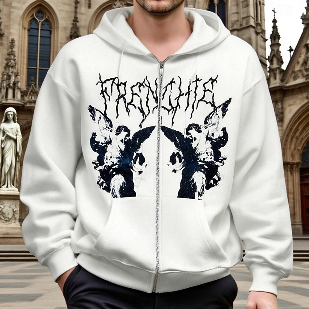 Pánské Grafika Kapuce Módní Denní Na běžné nošení Dlouhý rukáv Kapuce Venkovní Dovolená Streetwear Černá Bílá Kávová Zapni Kapsy Potisk Jaro Podzim Návrhář S M L XL 2XL 3XL 2026 - $18.99 –P4