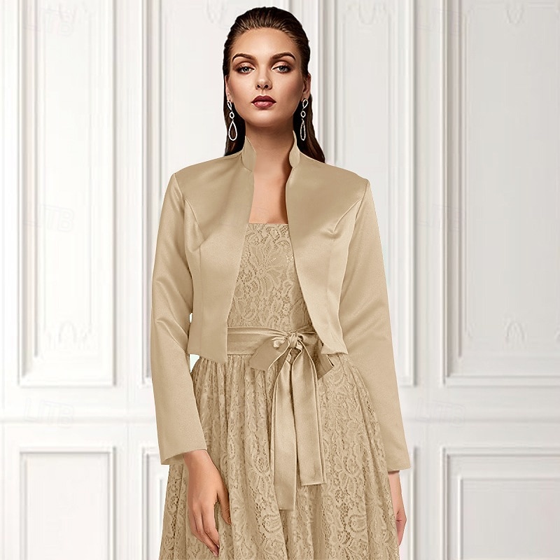 Solid frakker  jakker sateng bryllup  fest kveld  uformell bryllupsgjest pakker  bolero med drapering  solid kjole å imponere 2025 - $39.99 –P6