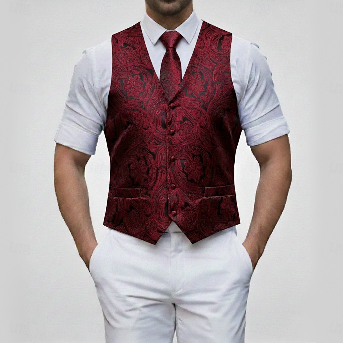 gilet homme col V fête cachemire bordeaux bleu vert coupe ajustée de 2025 ? $35.99 –P7