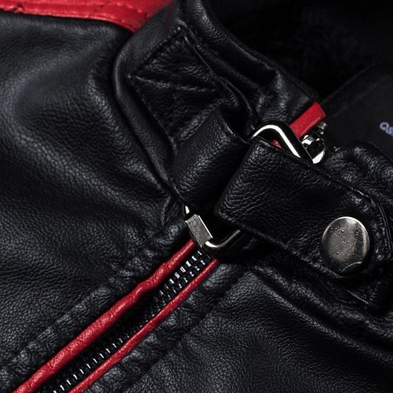 Per uomo Giacca in Ecopelle Giacca da Biker Giacca da Moto Vacanza Quotidiano Antivento Patchwork Tasca Primavera Autunno Semplice Moda Classico Collo alla coreana Regolare Nero Bianco Rosso Marrone del 2026 a $46.99 –P7