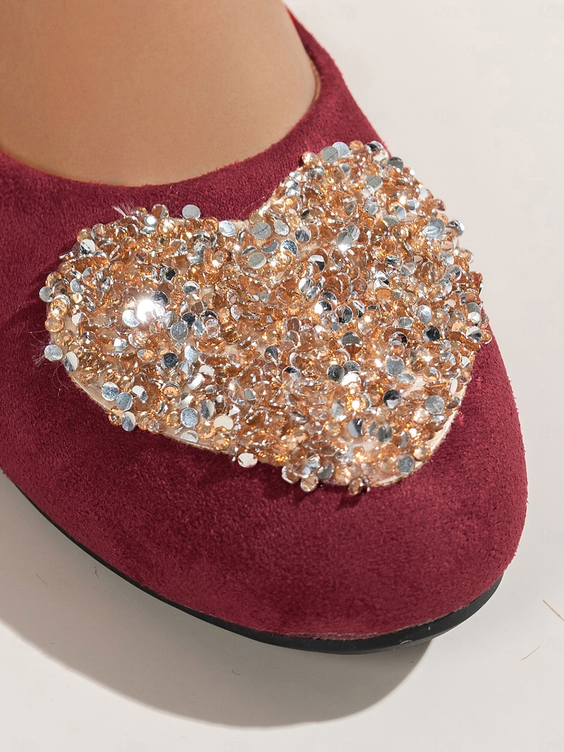 Women's Burgundy Faux Suede Flats with Sparkly Heart Rhinestone Design – Chic Dress Shoes for Ladies, Great for Christmas Parties and Daily Outfits 2025 - $24.99 –P2