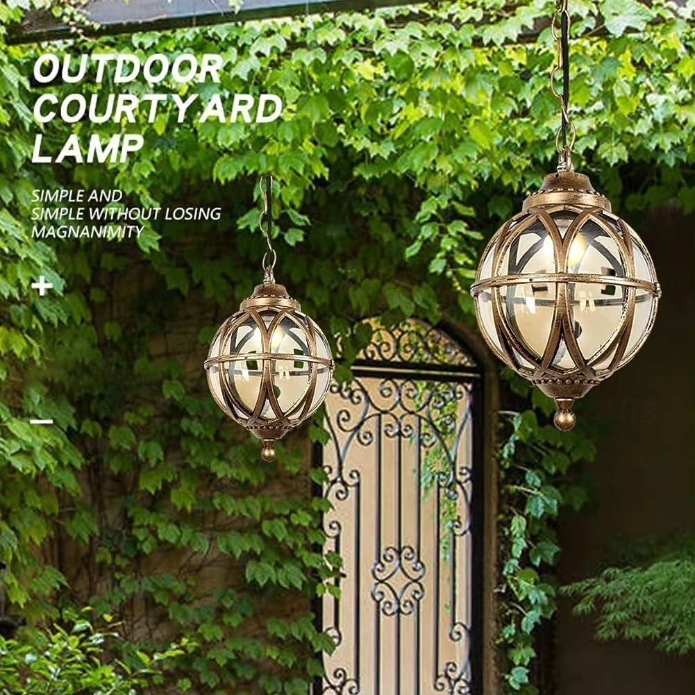 lampade a sospensione per esterni, lampada a sospensione esterna portico impermeabile lampadario in metallo nero con globo di vetro trasparente con struttura in gabbia di ferro, lanterna esterna per del 2025 a $118.99 –P13