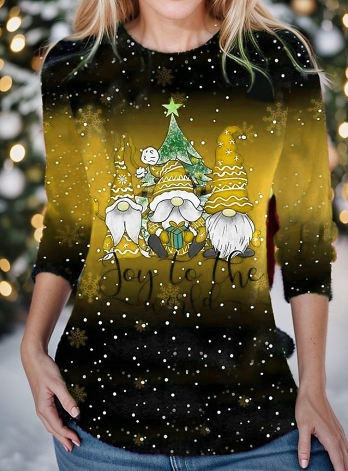 Noël Femmes T-shirt Graphique Père Noël Noël ancien Mode Élégant manche longue Col ras du cou Col rond Hauts Réguliers Quotidien Week-end Imprimé Jaune Rouge Bleu Violet Orange Printemps Automne Hiver de 2025 ? $26.99 –P7
