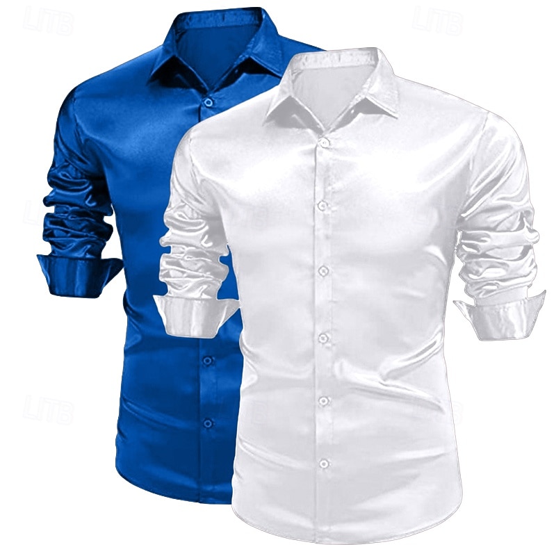Homme Chemise Comme de la soie Chemise en satin Chemise habillée Chemise Décontractée Chemise Boutonnée Uni Formel Mariage Blanc + Vert Vert + rouge Noir + blanc Blanc + Bleu manche longue Revers de 2025 ? $29.99 –P6